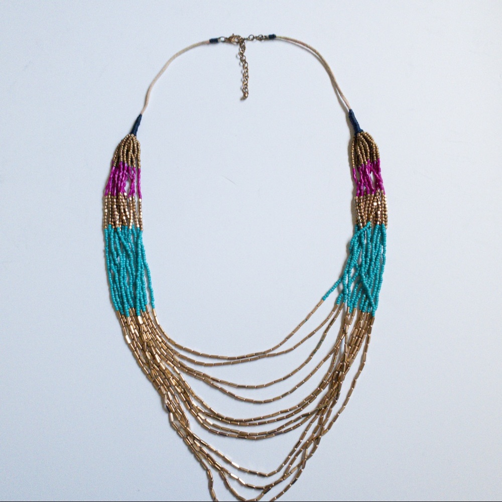 Target Women’s Pink Blue Gold Long Beaded Necklace